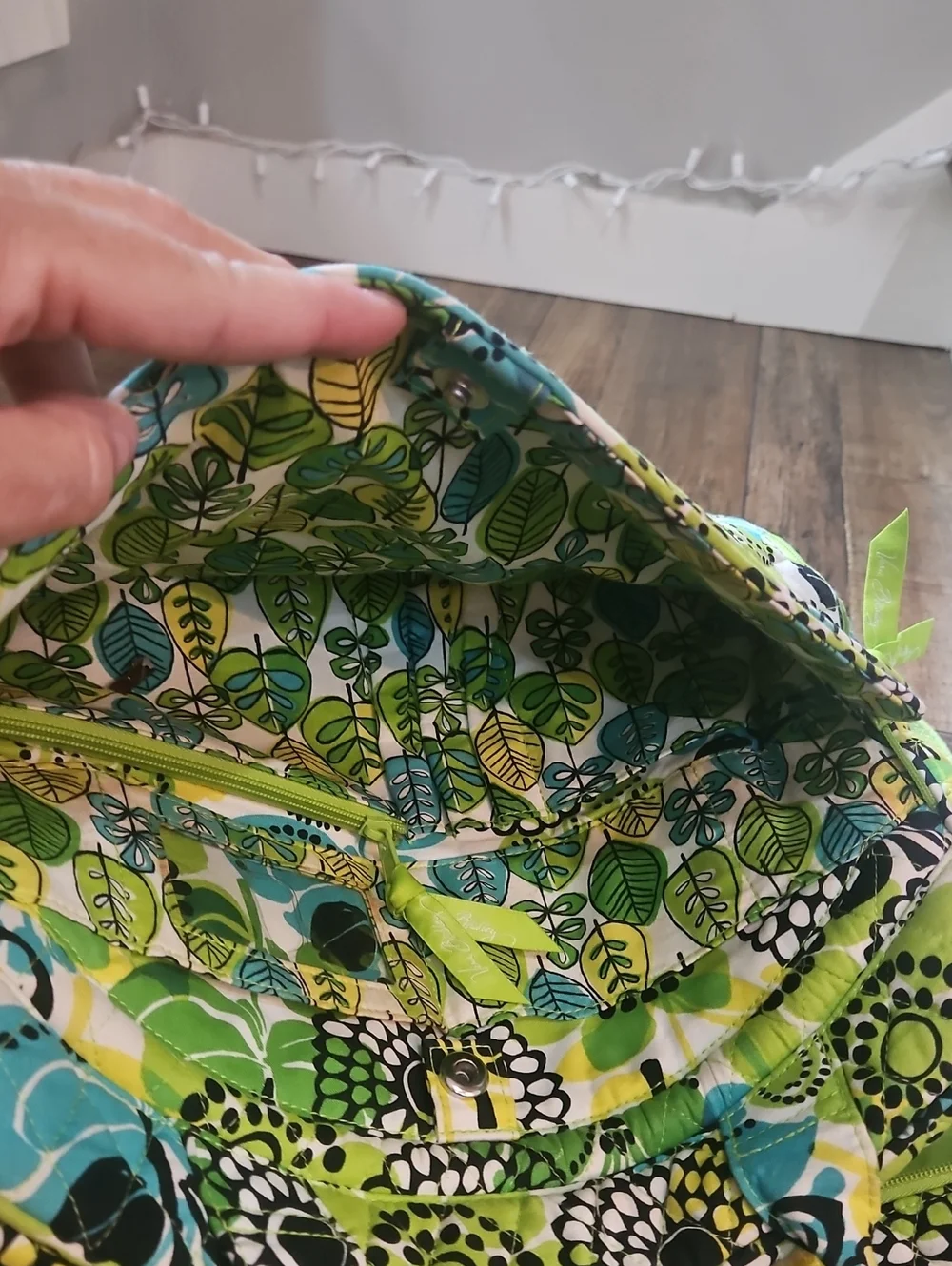 Vera Bradley Laptop Bag Quilted Floral Crossbody Bag in Lime Green Yellow & Teal